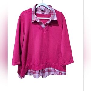 Comfort Corner Women’s‎ Layered Look Top Pink Plaid 3X
